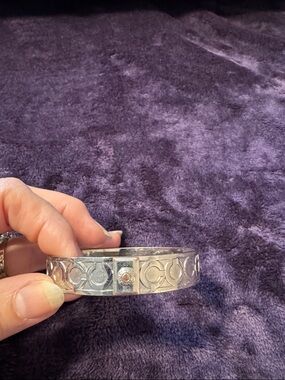 Coach Silver Signature C Engraved Bangle Bracelet